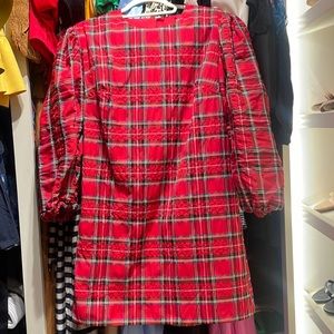 J Crew In Good Tidings plaid dress with puff sleeves. So cute.